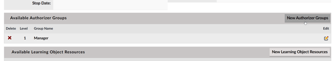 Image of Available Authorizer Groups section with cursor hovering over the New Authorizer Groups button.